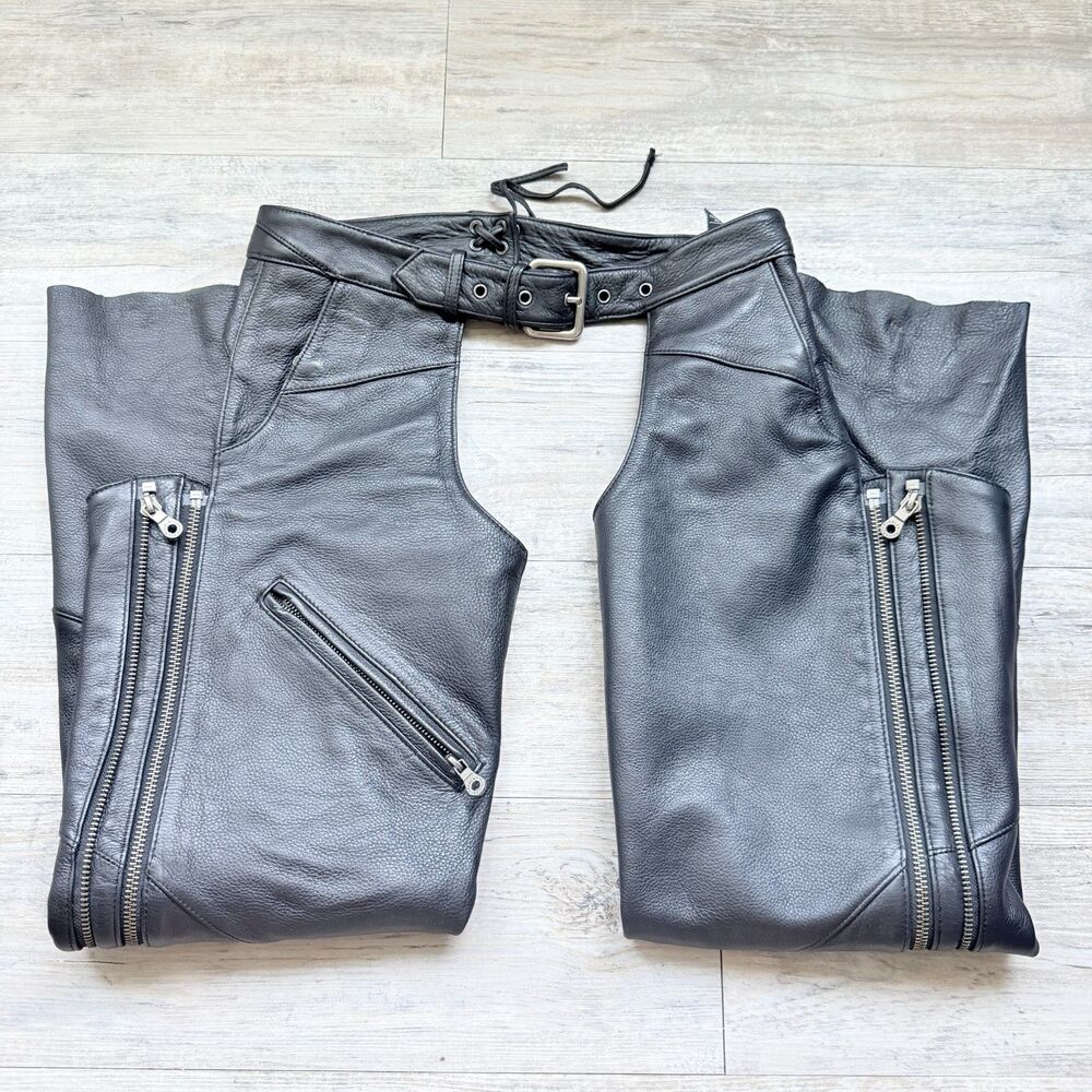 Harley-Davidson Women's Genuine Leather Motorcycle Chaps Black Riding Gear Small